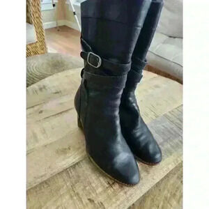 UGG Caroline High Heel Black Leather Side Zip Winter Boots Womens Size 6